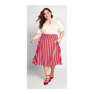 Modcloth x Collectif Ornella Yacht Stripe Skirt in Red NWT